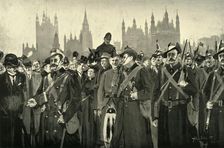 London's Response - The City Imperial Volunteers Crossing Westminster Bridge 1900. Creator: Allan Stewart