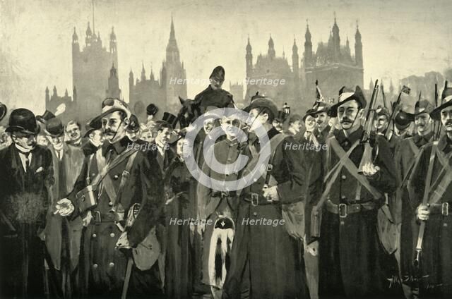 'London's Response - The City Imperial Volunteers Crossing Westminster Bridge', 1900. Creator: Allan Stewart.