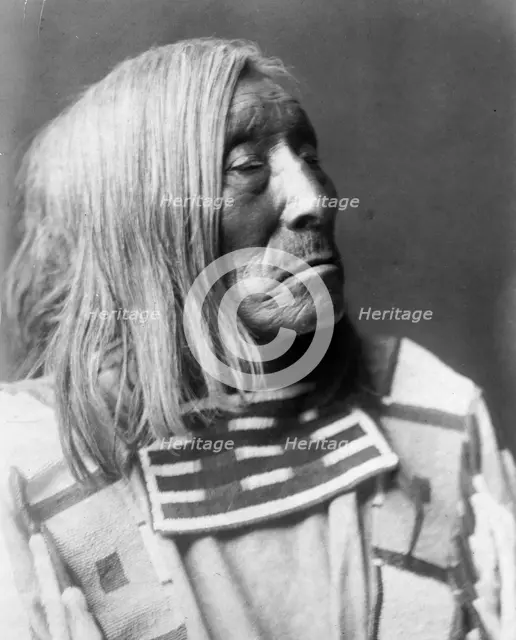 Lone Tree, an Apsaroke Indian, head-and-shoulders portrait, facing right, c1908. Creator: Edward Sheriff Curtis.