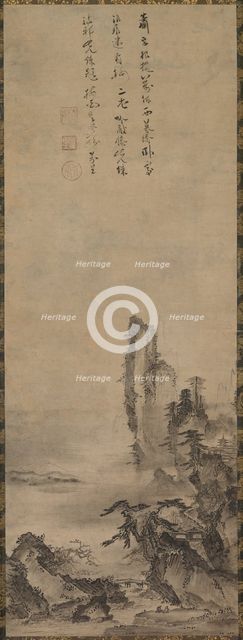 Lonely Temple and Towering Cliff, c. 1480. Creator: Kenk? Sh?kei (Japanese, active 1478-1506), circle of.