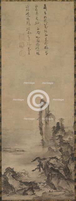 Lonely Temple and Towering Cliff, c. 1480. Creator: Kenk? Sh?kei (Japanese, active 1478-1506), circle of.