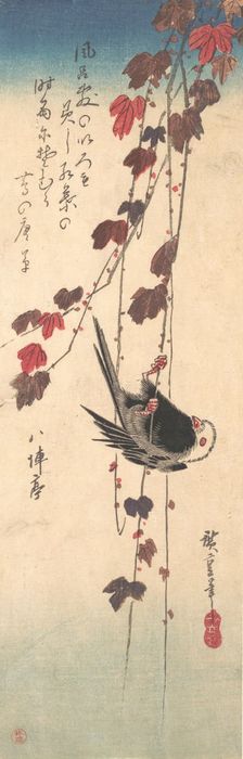Long-tailed Tit on Autumn Ivy, ca. 1835., ca. 1835. Creator: Ando Hiroshige