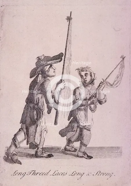 'Long Threed Laces Long & Strong', Cries of London, c1688. Artist: Anon