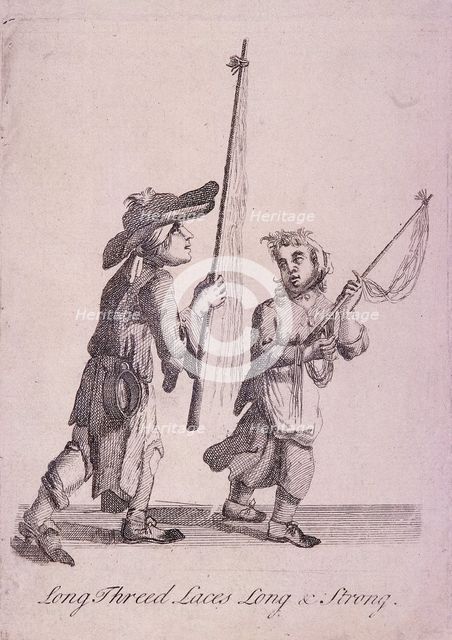 'Long Threed Laces Long & Strong', Cries of London, c1688. Artist: Anon