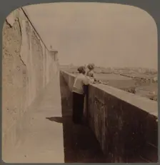 Long walk along the old Aqueduct - (1729-49) - supplies city with water, Lisbon, Portugal 1902. Creator: Underwood & Underwood