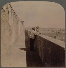Long walk along the old Aqueduct - (1729-49) - supplies city with water, Lisbon, Portugal 1902. Creator: Underwood & Underwood