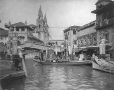 Long boat on Venetian canal, World's Columbian Exposition, Chicago, Illinois, 1892-93. Creator: Frances Benjamin Johnston