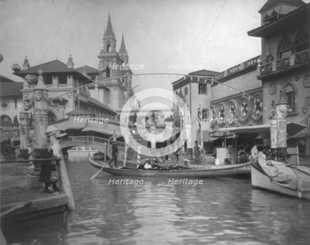 Long boat on Venetian canal, World's Columbian Exposition, Chicago, Illinois, 1892-93. Creator: Frances Benjamin Johnston.