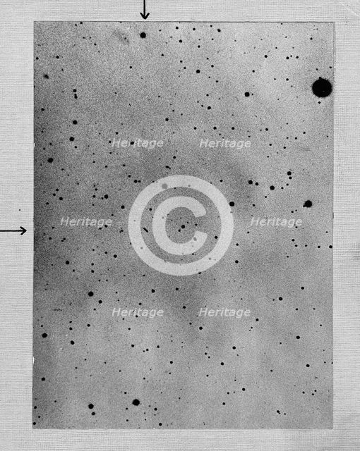 Long exposure of star field showing track of the asteroid Sappho against points of stars, 1892. Artist: Max Wolf