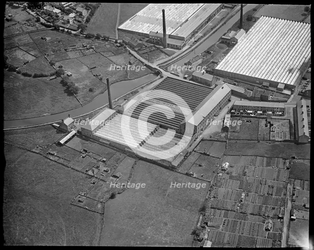 Long Ing Shed and nearby mills by Long Ing Bridge, Barnoldswick, Lancashire, c1930s. Creator: Arthur William Hobart.