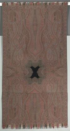 Long Shawl with Large Symmetrical Botehs and Small Black Center, 1855-1862. Creator: Unknown