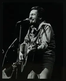 Lonnie Donegan on stage at the Forum Theatre, Hatfield, Hertfordshire, April 1979. Creator: Denis Williams
