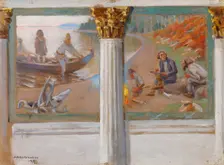 Lönnrot and poetry singers, sketch for a wall painting in the banquet hall of the University...,1912 Creator: Akseli Gallen-Kallela