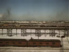 Looking toward the Chicago and North Western railroad classification yard., 1942. Creator: Jack Delano
