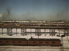 Looking toward the Chicago and North Western railroad classification yard., 1942. Creator: Jack Delano