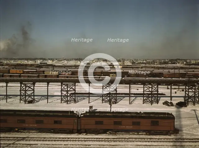 Looking toward the Chicago and North Western railroad classification yard., 1942. Creator: Jack Delano.