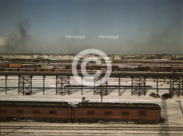 Looking toward the Chicago and North Western railroad classification yard., 1942. Creator: Jack Delano.