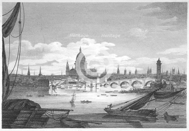 Looking towards Blackfriars Bridge from the west, London, 1810. Artist: Anon