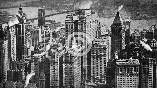 Looking towards Brooklyn over the skyscrapers of Broadway, New York City, USA, c1930s.Artist: Aerofilms