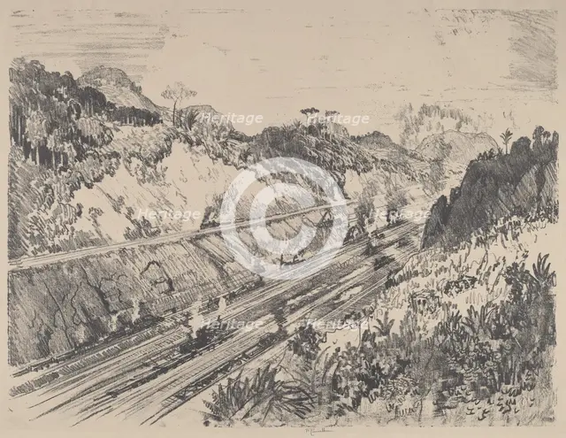 Looking up the Cut from Bas Obispo, 1912. Creator: Joseph Pennell.
