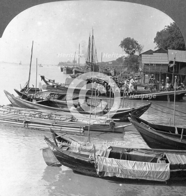 Looking up the Irrawaddy River, Rangoon, Burma, 1908. Artist: Stereo Travel Co