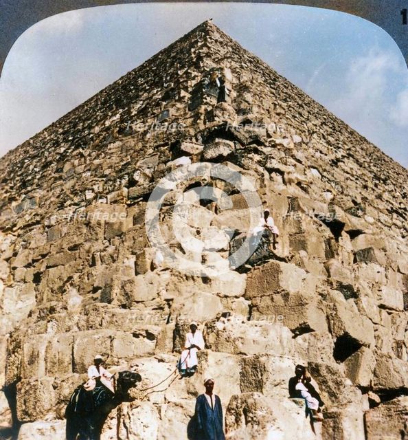 'Looking up the northeast corner of the Great Pyramid, Egypt', 1905. Creator: Underwood & Underwood.
