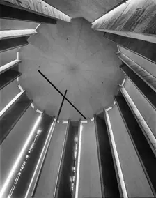 Looking up towards the ceiling in the Chapel of Unity at Coventry Cathedral, 1962. Creator: John Laing plc