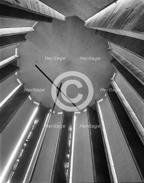 Looking up towards the ceiling in the Chapel of Unity at Coventry Cathedral, 1962.  Creator: John Laing plc.