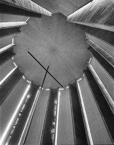 Looking up towards the ceiling in the Chapel of Unity at Coventry Cathedral, 1962. Creator: John Laing plc