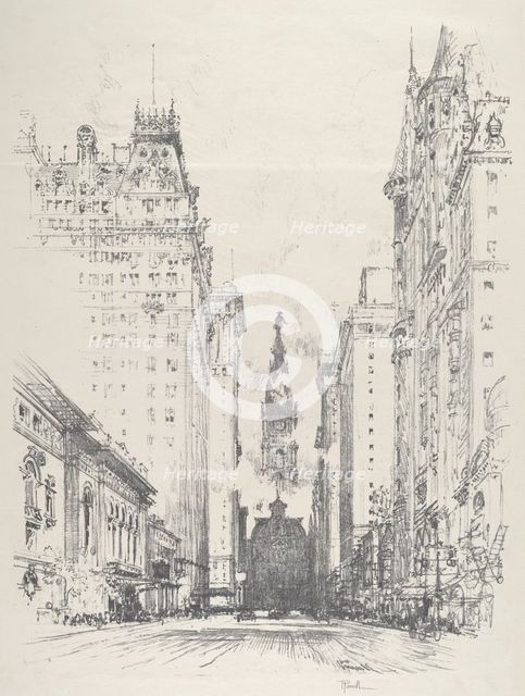 Looking up Broad Street from Spruce Street, 1912. Creator: Joseph Pennell.