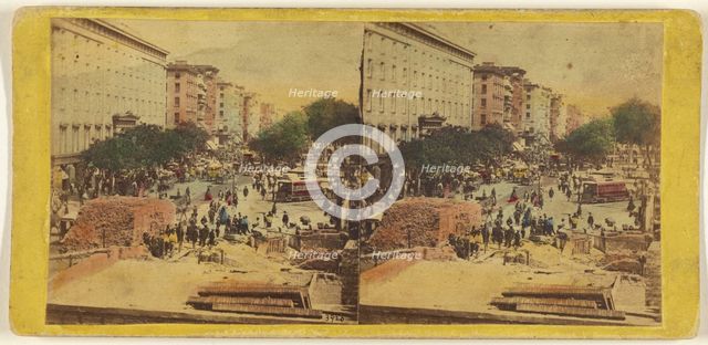 Looking up Broadway from the corner of Fulton st. showing ruins of Barnum's Museum, about 1864-1868. Creator: E. & H.T. Anthony.