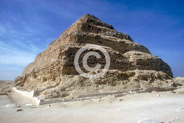 Looking up from the foot of Step Pyramid of King Djoser (Zozer), Saqqara, Egypt, c2600 BC. Artist: Imhotep