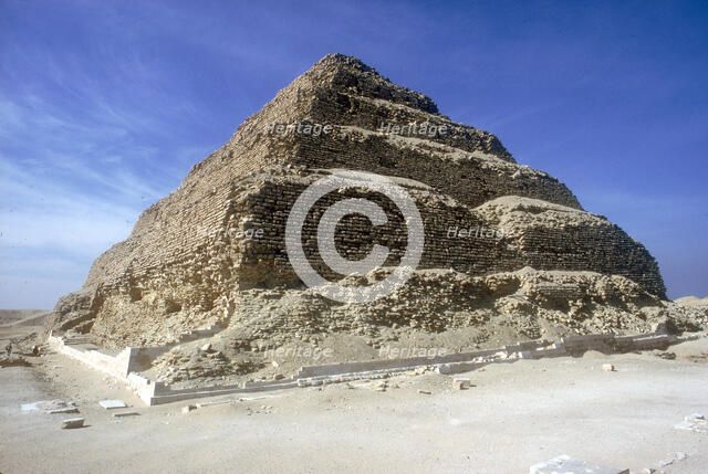 Looking up from the foot of Step Pyramid of King Djoser (Zozer), Saqqara, Egypt, c2600 BC. Artist: Imhotep