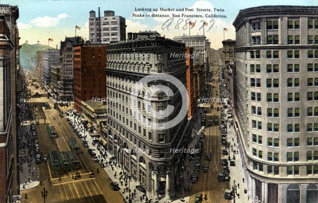 Looking up Market and Post Streets, San Francisco, California, USA, 1922. Artist: Unknown