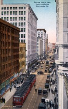 Looking west on 6th Street from Spring Street, Los Angeles, California, USA, 1915