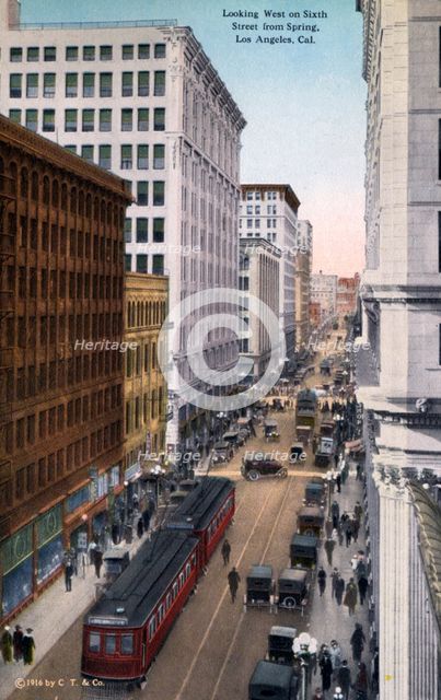 Looking west on 6th Street from Spring Street, Los Angeles, California, USA, 1915. Artist: Unknown