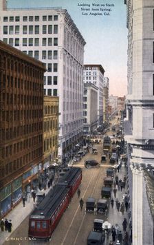 Looking west on 6th Street from Spring Street, Los Angeles, California, USA, 1915
