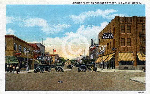 'Looking West on Fremont Street, Las Vegas, Nevada', postcard, 1932. Artist: Unknown
