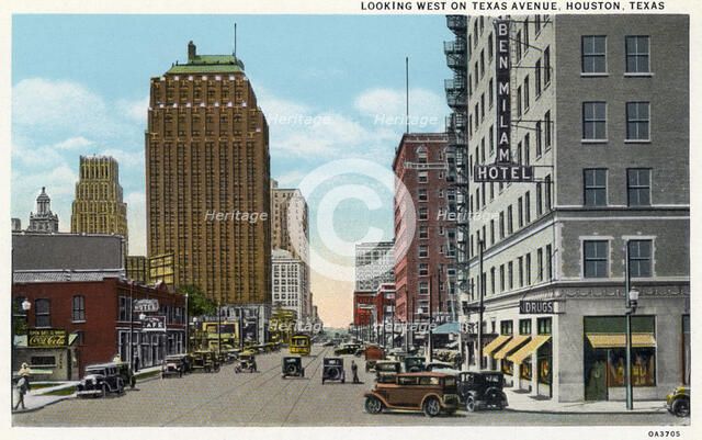 Looking west on Texas Avenue, Houston, Texas, USA, 1930. Artist: Unknown