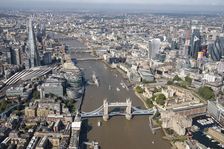 Looking west along the River Thames from Tower Bridge, Southwark, London, 2021. Creator: Damian Grady