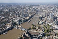 Looking west along the River Thames from Tower Bridge, Southwark, London, 2021. Creator: Damian Grady