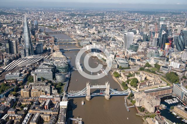 Looking west along the River Thames from Tower Bridge, Southwark, London, 2021. Creator: Damian Grady.