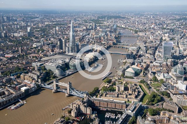 Looking west along the River Thames from Tower Bridge, Southwark, London, 2021. Creator: Damian Grady.