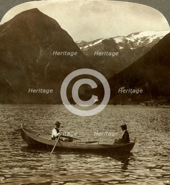 'Looking across Essefjord from Tjugum to ice-covered Kjeipen, Norway', c1905. Creator: Unknown.