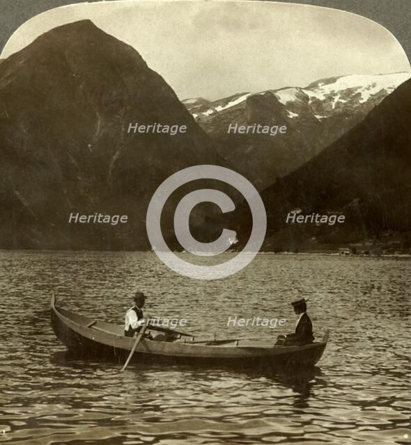 'Looking across Essefjord from Tjugum to ice-covered Kjeipen, Norway', c1905. Creator: Unknown.