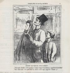 Looking at a Manet painting, from "Sketches from the Salon". Le Charivari, June 19, 1865 Creator: Honore Daumier