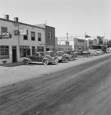 Looking down main street of a frontier town..., Tulelake, Siskiyou County, California, 1939. Creator: Dorothea Lange