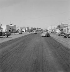 Looking down main street of a frontier town..., Tulelake, Siskiyou County, CA, 1939. Creator: Dorothea Lange