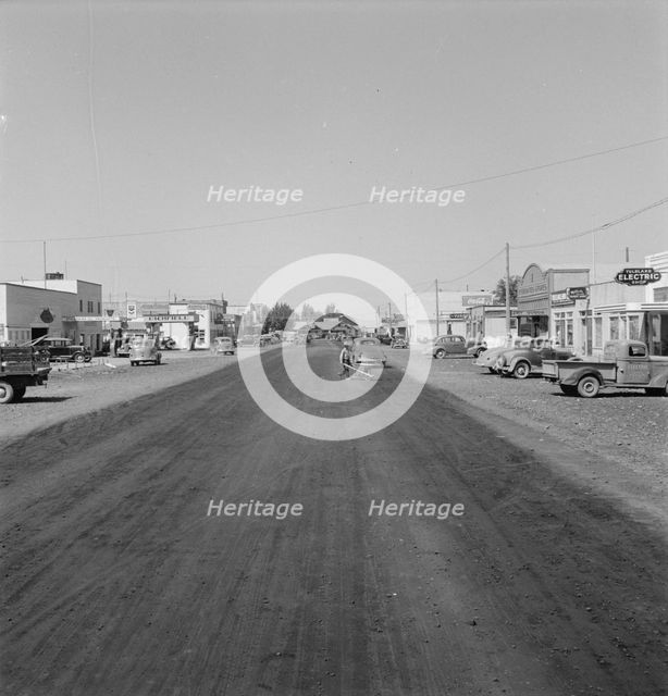 Looking down main street of a frontier..., Tulelake, Siskiyou County, California, 1939. Creator: Dorothea Lange.