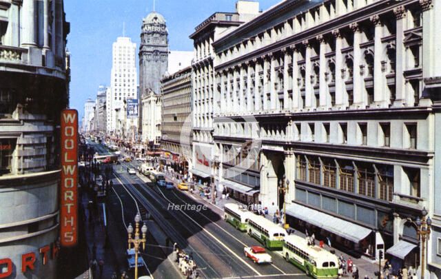 Looking down Market Street from Powell, San Francisco, California, USA, 1957. Artist: Unknown